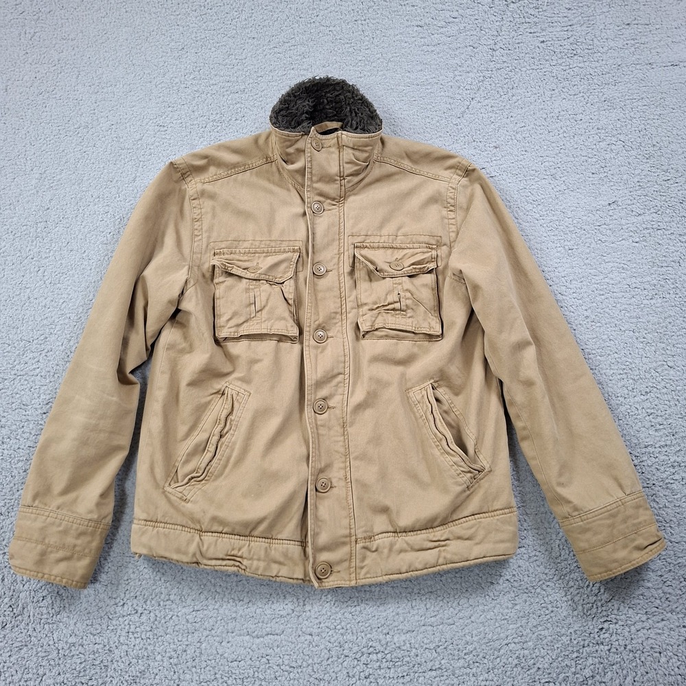 Vtg Aeropostale Jacket Mens M Khaki Sherpa Lined Adirondack Coat Y2K Distressed